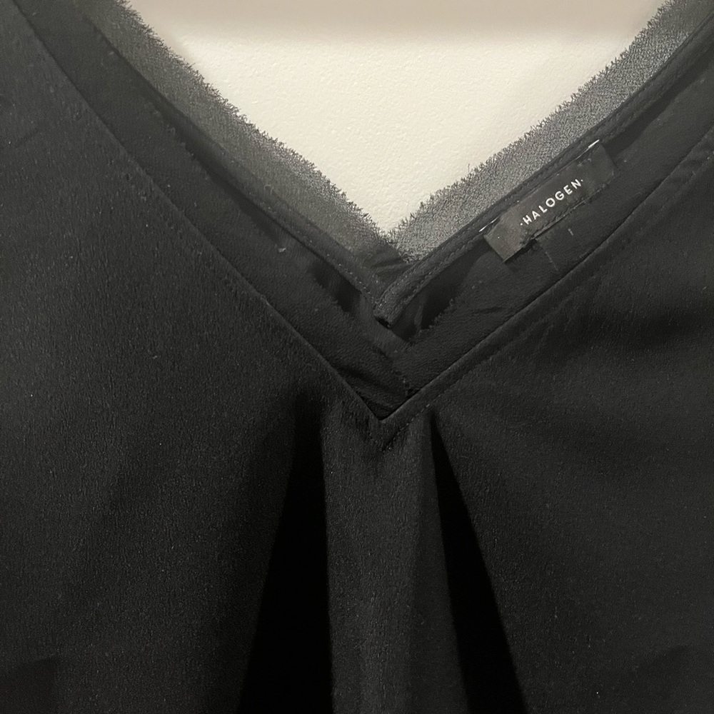 Halogen Sleek Black V-neck Tank Top/Shell With Raw Edge - Picture 3 of 6